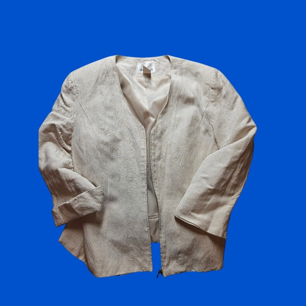 David N Womens Beige Linen Blend Zip Up Collarless Blazer Jacket Size 10‎